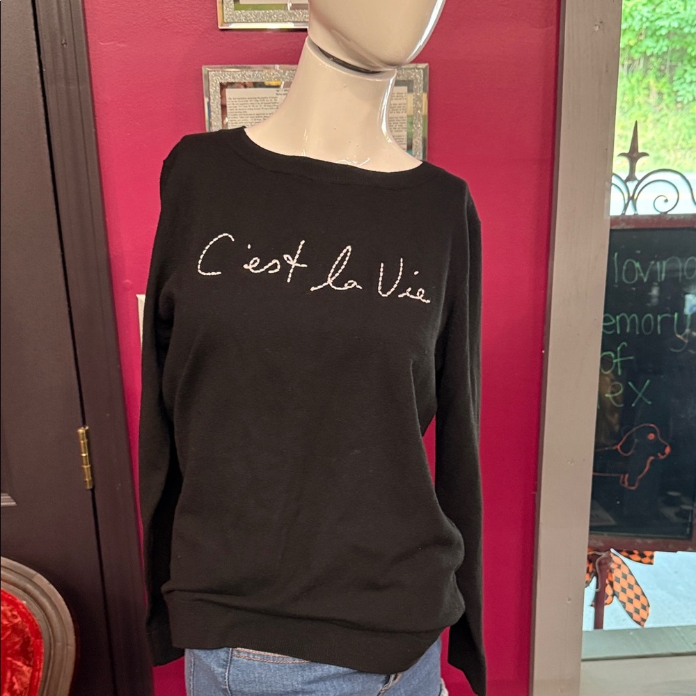 Talbots Black 'C'est la Vie' Crew Neck Sweater